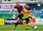 11 August 2024; Kian Leavy of St Patrick's Athletic in action against Vincent Borden of Galway United during the SSE Airtricity Men's Premier Division match between Galway United and St Patrick's Athletic at Eamonn Deacy Park in Galway. Photo by Tyler Miller/Sportsfile