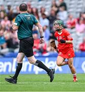 11 August 2024; Fiona Nelligan of Cork celebrates after scoring what proved to be the winning point during the All-Ireland Premier Intermediate Camogie Championship final between Cork and Kilkenny at Croke Park in Dublin. Photo by Piaras Ó Mídheach/Sportsfile