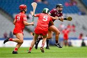 11 August 2024; Niamh Kilkenny of Galway in action against Hannah Looney of Cork, 5, during the Glen Dimplex Camogie All-Ireland Senior Camogie Championship final between Cork and Galway at Croke Park in Dublin. Photo by Piaras Ó Mídheach/Sportsfile