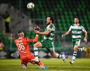 11 August 2024; Marc McNulty of Shamrock Rovers in action against Drogheda United goalkeeper Luke Dennison during the SSE Airtricity Men's Premier Division match between Shamrock Rovers and Drogheda United at Tallaght Stadium in Dublin. Photo by Harry Murphy/Sportsfile