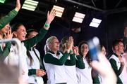 12 August 2024; Team Ireland members, including Sarah Lavin, centre, are welcomed by supporters on O'Connell Street in Dublin, celebrating their remarkable achievements at the Paris 2024 Olympic Games. Photo by Piaras O Midheach/Sportsfile