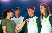 12 August 2024; Team Ireland member Jack Woolley, centre, is welcomed by supporters on O'Connell Street in Dublin, celebrating their remarkable achievements at the Paris 2024 Olympic Games. Photo by Ramsey Cardy/Sportsfile