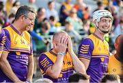 12 August 2024; Players, from left, former Wexford hurler Larry O’Gorman, former Kilkenny hurler Tommy Walsh and Limerick hurler Kyle Hayes before the Hurling for Cancer Research 2024 charity match at Netwatch Cullen Park in Carlow. Photo by Piaras Ó Mídheach/Sportsfile