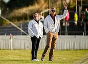 12 August 2024; Former boxer Bernard Dunne, left, and Meath footballer manager Colm O'Rourke acting as umpires during the Hurling for Cancer Research 2024 charity match at Netwatch Cullen Park in Carlow. Photo by Piaras Ó Mídheach/Sportsfile