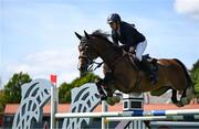 14 August 2024; Barbara Schnieper of Switzerland competing on Coco G Z in the Minerva Stakes during the Dublin Horse Show 2024 at the RDS in Dublin. Photo by Shauna Clinton/Sportsfile