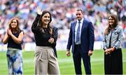 4 August 2024; Lyndsey Davey of Dublin, player of the Match in the 2019 TGA All-Ireland senior final which had a record attendance of 56,114, is presented to the crowd during a special presentation to celebrate key milestones in 50 years of the LGFA at half-time of the TG4 All-Ireland Ladies Football Senior Championship Final match between Galway and Kerry at Croke Park in Dublin. Photo by Piaras Ó Mídheach/Sportsfile