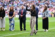 4 August 2024; Lyndsey Davey of Dublin, player of the Match in the 2019 TGA All-Ireland senior final which had a record attendance of 56,114, is presented to the crowd during a special presentation to celebrate key milestones in 50 years of the LGFA at half-time of the TG4 All-Ireland Ladies Football Senior Championship Final match between Galway and Kerry at Croke Park in Dublin. Photo by Piaras Ó Mídheach/Sportsfile