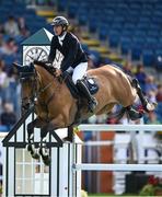 14 August 2024; Michael Prender of Ireland competing on Hhs Los Angeles in the Sport Ireland Classic during the Dublin Horse Show 2024 at the RDS in Dublin. Photo by Shauna Clinton/Sportsfile