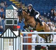 14 August 2024; Michael Prender of Ireland competing on Hhs Los Angeles in the Sport Ireland Classic during the Dublin Horse Show 2024 at the RDS in Dublin. Photo by Shauna Clinton/Sportsfile