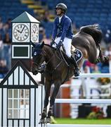 14 August 2024; Julien Gonin of France competing on Valou du Lys in the Sport Ireland Classic during the Dublin Horse Show 2024 at the RDS in Dublin. Photo by Shauna Clinton/Sportsfile