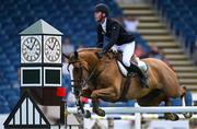 14 August 2024; Francis Derwin of Ireland competing on Flexi K in the Sport Ireland Classic during the Dublin Horse Show 2024 at the RDS in Dublin. Photo by Shauna Clinton/Sportsfile