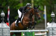 14 August 2024; Janika Sprunger of Switzerland competing on Orelie in the Sport Ireland Classic during the Dublin Horse Show 2024 at the RDS in Dublin. Photo by Shauna Clinton/Sportsfile