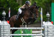 14 August 2024; Marie Pellegrin of France competing on Deuxcatsix d'Eglefin in the Sport Ireland Classic during the Dublin Horse Show 2024 at the RDS in Dublin. Photo by Shauna Clinton/Sportsfile