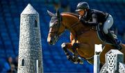 14 August 2024; Mel Thijssen of Netherlands competing on Juice in the Speed Stakes during the Dublin Horse Show 2024 at the RDS in Dublin. Photo by Shauna Clinton/Sportsfile