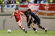 15 August 2024; Kian Leavy of St Patrick's Athletic, left, in action during the UEFA Conference League third qualifying round second leg match between Sabah and St Patrick's Athletic at Alinja Stadium in Baku, Azerbaijan. Photo by Ehtiram Jabi/Sportsfile