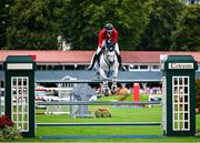 16 August 2024; Spencer Smith of USA, competing on Keeneland, during Aga Khan Day at the Dublin Horse Show at the RDS Arena in Dublin. Photo by David Fitzgerald/Sportsfile