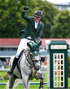 16 August 2024; Darragh Kenny of Ireland, competing on VDL Cartello, during Aga Khan Day at the Dublin Horse Show at the RDS Arena in Dublin. Photo by David Fitzgerald/Sportsfile