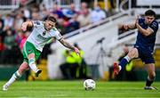 16 August 2024; Sean Murray of Cork City shoots under pressure from Adam O'Reilly of Derry City during the Sports Direct Men’s FAI Cup third round match between Cork City and Derry City at Turner's Cross in Cork. Photo by Piaras Ó Mídheach/Sportsfile
