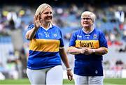 4 August 2024; Marie Bryan from Moycarkey, represented today by her niece Michelle Kelly , of the Tipperary team of 1974, who won the first All-Ireland Ladies Senior Football Championship final, as they are introduced to the crowd at half-time during the TG4 All-Ireland Ladies Football Intermediate Championship final match between Leitrim and Tyrone at Croke Park in Dublin. Photo by Piaras Ó Mídheach/Sportsfile