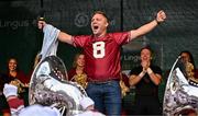 23 August 2024; Former Leinster and Ireland rugby player, and game ambassador, Ian Madigan during a pep rally at Smithfield Square in Dublin, ahead of the 2024 Aer Lingus College Football Classic match between Florida State and Georgia Tech at the Aviva Stadium this Saturday. Photo by Sam Barnes/Sportsfile