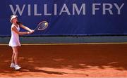 24 August 2024; Rachel Deegan in action against Chloe Collins in the girls U-18 singles final during the William Fry Junior Lawn Tennis Championships of Ireland at Fitzwilliam Lawn Tennis Club in Dublin. Photo by Piaras Ó Mídheach/Sportsfile