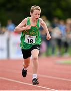 24 August 2024; James Greene, from Carrick, Leitrim, competes in the boy's U10 200m heats during the Community Games National Track/Field/Relay Finals at SETU Running Track and Field in Carlow. Photo by Tyler Miller/Sportsfile