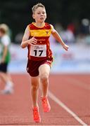 24 August 2024; Dean Mulleady, from Drumlish/Ballinamuck, Longford, competes in the boy's U10 200m heats during the Community Games National Track/Field/Relay Finals at SETU Running Track and Field in Carlow. Photo by Tyler Miller/Sportsfile