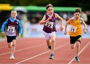 24 August 2024; Isaac Muldoon, from Newbridge Ballygar Toghergar, Galway, competes in the boy's U10 200m heats during the Community Games National Track/Field/Relay Finals at SETU Running Track and Field in Carlow. Photo by Tyler Miller/Sportsfile
