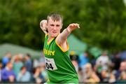 24 August 2024; Sean O'Leary, from Kilcummin, Kerry, competes in the boy's U14s shot putt final during the Community Games National Track/Field/Relay Finals at SETU Running Track and Field in Carlow. Photo by Tyler Miller/Sportsfile