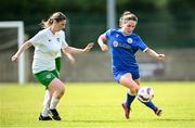 24 August 2024; Eimear Fennell of Dungarvan United in action against Sinead Gaynor of Cabinteely during the FAI Women’s Amateur Shield Final match between Cabinteely and Dungarvan United at Travers Insurances Park in Arklow, Wicklow. Photo by Seb Daly/Sportsfile