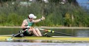 24 August 2024; Paul O'Donovan of Ireland celebrates after finishing first at the lightweight men's single sculls final at the World Rowing Championships at Royal Canadian Henley Rowing Course in St Catharines, Canada. Photo by Stephen Leithwood/Sportsfile
