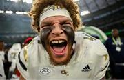 24 August 2024; Georgia Tech Yellow Jackets linebacker Kyle Efford celebrates after the 2024 Aer Lingus College Football Classic match between Florida State and Georgia Tech at Aviva Stadium in Dublin. Photo by David Fitzgerald/Sportsfile