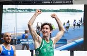 24 August 2024; Paul O'Donovan of Ireland celebrates after winning the lightweight men's single sculls final at the World Rowing Championships at Royal Canadian Henley Rowing Course in St Catharines, Canada. Photo by Stephen Leithwood/Sportsfile