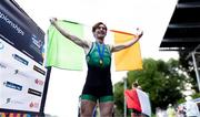 24 August 2024; Paul O'Donovan of Ireland celebrates on the podium after winning the lightweight men's single sculls final at the World Rowing Championships at Royal Canadian Henley Rowing Course in St Catharines, Canada. Photo by Stephen Leithwood/Sportsfile