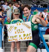 24 August 2024; Paul O'Donovan of Ireland with a supporter after winning the lightweight men's single sculls final at the World Rowing Championships at Royal Canadian Henley Rowing Course in St Catharines, Canada. Photo by Stephen Leithwood/Sportsfile