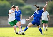 24 August 2024; Sinead Gaynor of Cabinteely in action against Orla Hickey of Dungarvan United during the FAI Women’s Amateur Shield Final match between Cabinteely and Dungarvan United at Travers Insurances Park in Arklow, Wicklow. Photo by Seb Daly/Sportsfile