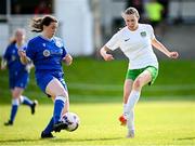 24 August 2024; Katie Ivory of Cabinteely in action against Ciara Hurley of Dungarvan United during the FAI Women’s Amateur Shield Final match between Cabinteely and Dungarvan United at Travers Insurances Park in Arklow, Wicklow. Photo by Seb Daly/Sportsfile