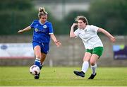 24 August 2024; Aoife Waldron of Cabinteely in action against Mary Kate Morrissey of Dungarvan United during the FAI Women’s Amateur Shield Final match between Cabinteely and Dungarvan United at Travers Insurances Park in Arklow, Wicklow. Photo by Seb Daly/Sportsfile