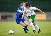 24 August 2024; Aisling Driver of Cabinteely in action against Rebecca Hogan of Dungarvan United during the FAI Women’s Amateur Shield Final match between Cabinteely and Dungarvan United at Travers Insurances Park in Arklow, Wicklow. Photo by Seb Daly/Sportsfile
