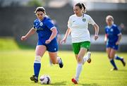 24 August 2024; Katie Ivory of Cabinteely in action against Orna O’Brien of Dungarvan United during the FAI Women’s Amateur Shield Final match between Cabinteely and Dungarvan United at Travers Insurances Park in Arklow, Wicklow. Photo by Seb Daly/Sportsfile
