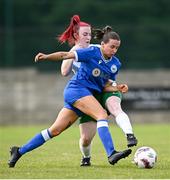 24 August 2024; Hayley Phelan of Dungarvan United in action against Chloe O’Brien of Cabinteely during the FAI Women’s Amateur Shield Final match between Cabinteely and Dungarvan United at Travers Insurances Park in Arklow, Wicklow. Photo by Seb Daly/Sportsfile