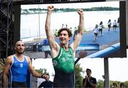 24 August 2024; Paul O'Donovan of Ireland celebrates after the lightweight men's single sculls final at the World Rowing Championships at Royal Canadian Henley Rowing Course in St Catharines, Canada. Photo by Stephen Leithwood/Sportsfile