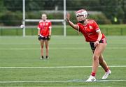 25 August 2024; Cara Clifford of Monaleen in Limerick competing in the Rounders U15 & O13 Girls match against Adamstown/Newbawn, Wexford, during the Cairn Community Games National Outdoor Teams Finals at SETU Pitches and Running Track in Carlow. Photo by Piaras Ó Mídheach/Sportsfile