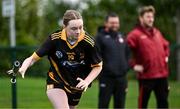 25 August 2024; Emily English of Adamstown/Newbawn, Wexford, competing in the Rounders U15 & O13 Girls match against Monaleen, Limerick, during the Cairn Community Games National Outdoor Teams Finals at SETU Pitches and Running Track in Carlow. Photo by Piaras Ó Mídheach/Sportsfile