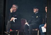 25 August 2024; New joint Offaly county football managers Mickey Harte, centre, and Declan Kelly, alongside Offaly County Board chairman Michael Duignan, in attendance during the Offaly Senior Club Football Championship Group 1 Round 3 match between Rhode and Tullamore at Daingean GAA Club in Offaly. Photo by Brendan Moran/Sportsfile