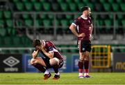 25 August 2024; Killian Brouder, left, and Greg Cunningham of Galway United react at the final whistle of the SSE Airtricity Men's Premier Division match between Shamrock Rovers and Galway United at Tallaght Stadium in Dublin. Photo by Ben McShane/Sportsfile