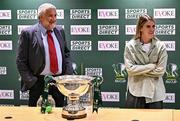 27 August 2024; FAI President Paul Cooke and Republic of Ireland international Jamie Finn during the Sports Direct Women's FAI Cup semi-final draw at the FAI Headquarters in Abbotstown, Dublin. Photo by Ben McShane/Sportsfile