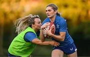 27 August 2024; Anna Doyle is tackled by Aoife Dalton during a Leinster rugby women's training session at The High School in Rathgar, Dublin. Photo by Shauna Clinton/Sportsfile