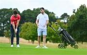 28 August 2024; Galway footballers Tomó Culhane, left, and Paul Conroy during the Pro Am before the KPMG Women’s Irish Open 2024 at Carton House Golf Club in Maynooth, Kildare. Photo by Tyler Miller/Sportsfile