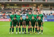 28 August 2024; The St Patrick's Athletic team, back row, from left, Zach Elbouzedi, Chris Forrester, goalkeeper Joseph Anang, Joe Redmond, Tom Grivosti and Mason Melia, with, front row, Jake Mulraney, Jamie Lennon, Kian Leavy, Anto Breslin and Axel Sjoberg before the UEFA Conference League play-off second leg match between Istanbul Basaksehir and St Patrick's Athletic at Basaksehir Faith Terim Stadium in Istanbul, Türkiye. Photo by Ozan Emre Oktay/Sportsfile